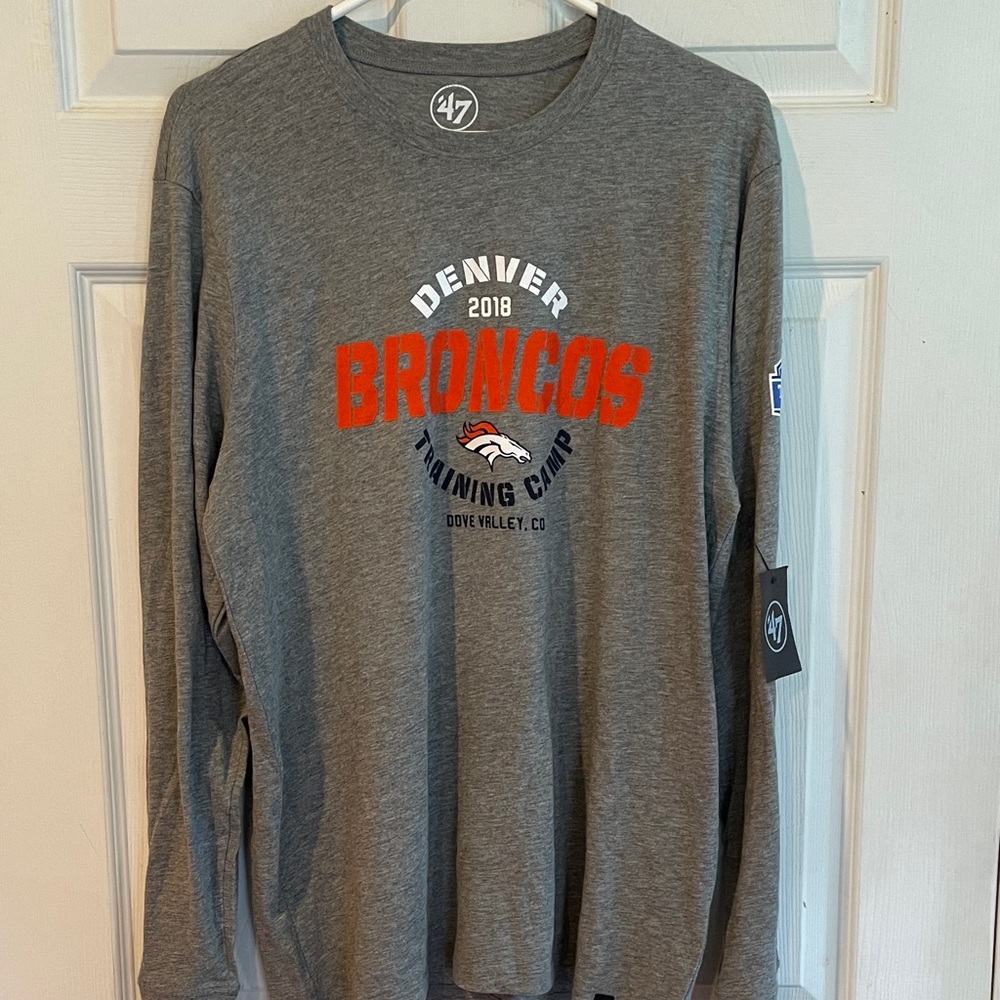 47 Brand Size Large Gray Denver Broncos Training Camp Long Sleeve Tee NWT